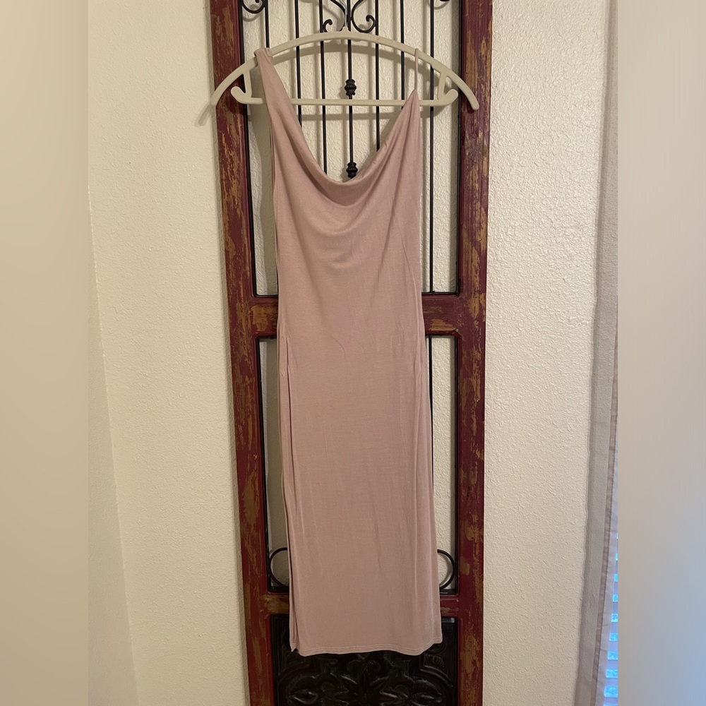Lulus dress with leg slit cowl neck